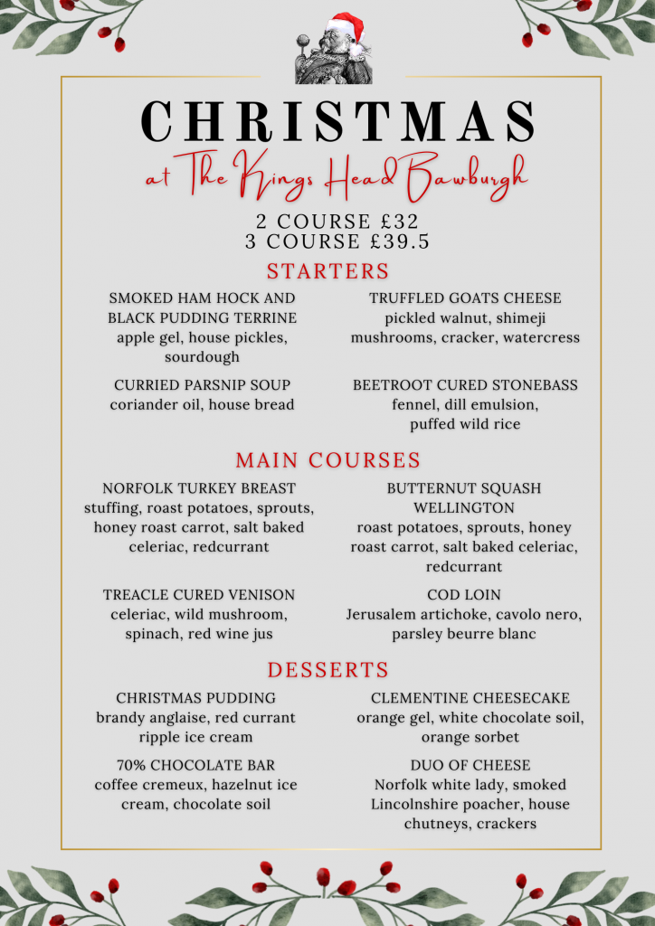 Christmas Menu At Kings Head Bawburgh