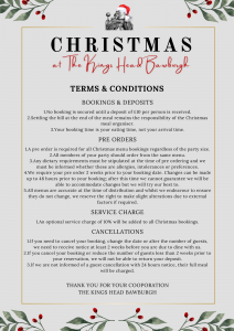 Christmas Menu T&Cs At Kings Head Bawburgh